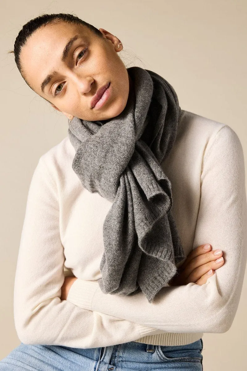 100% Cashmere Scarf in Charcoal Marle Grey