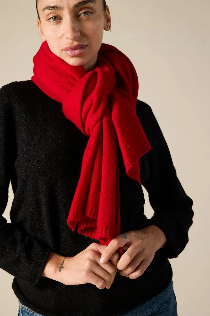 100% Cashmere Scarf in True Red