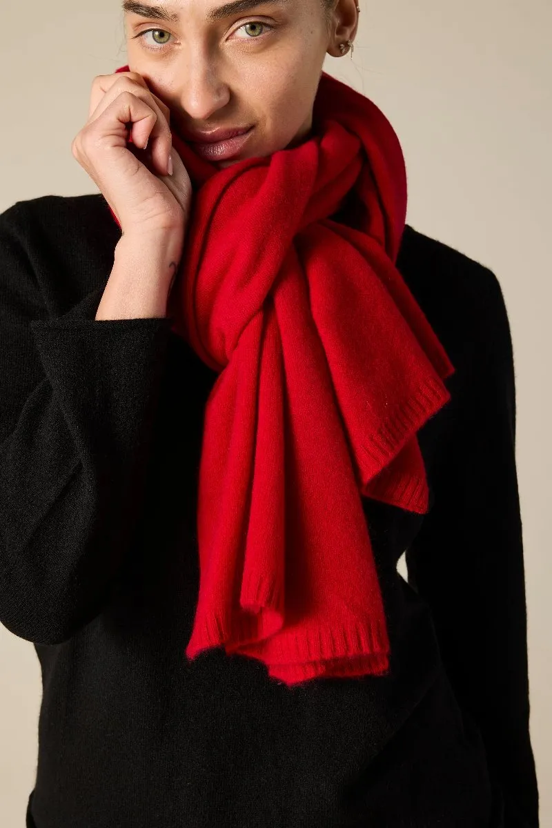 100% Cashmere Scarf in True Red