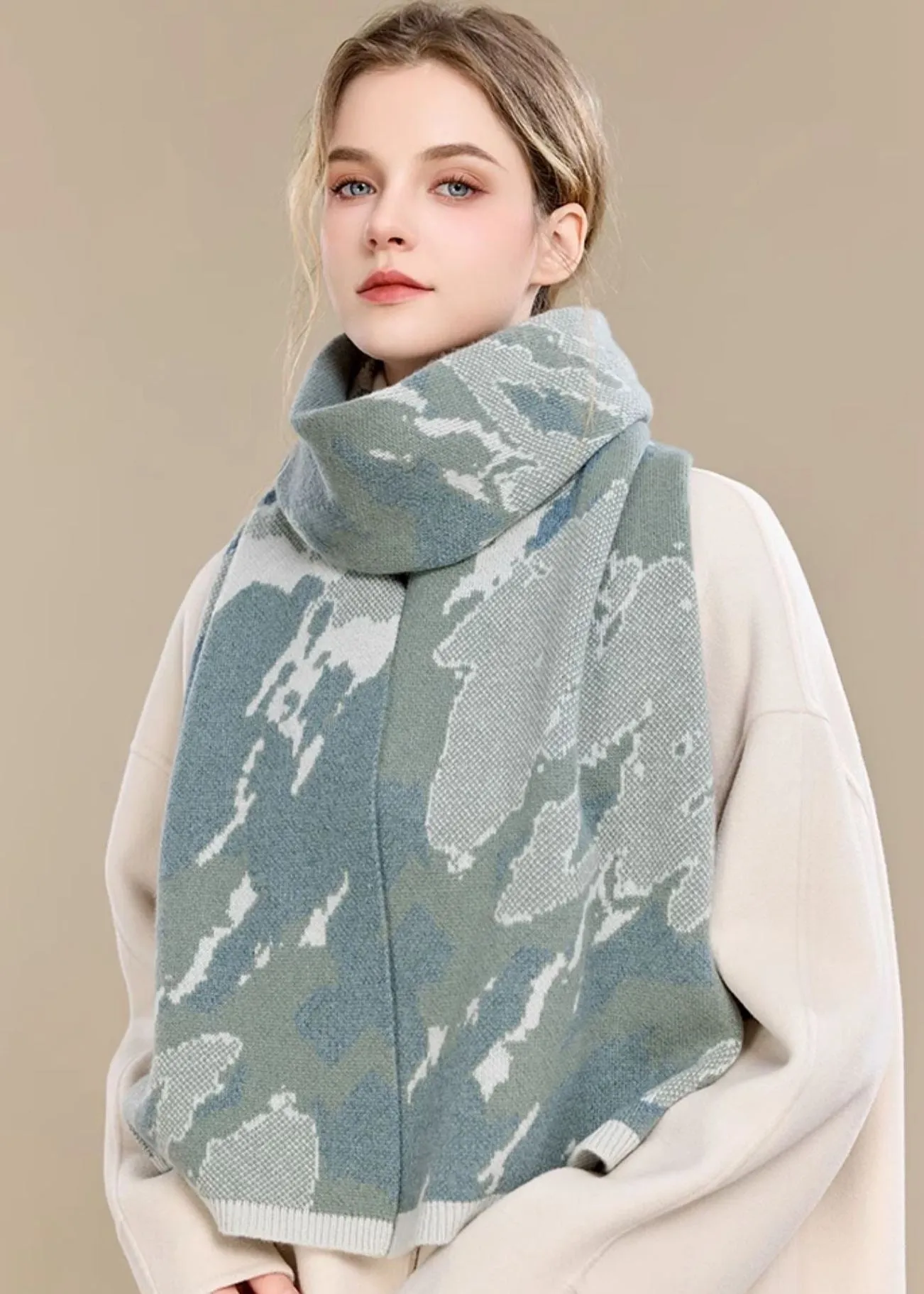 Abstract Print Wool Long Scarf