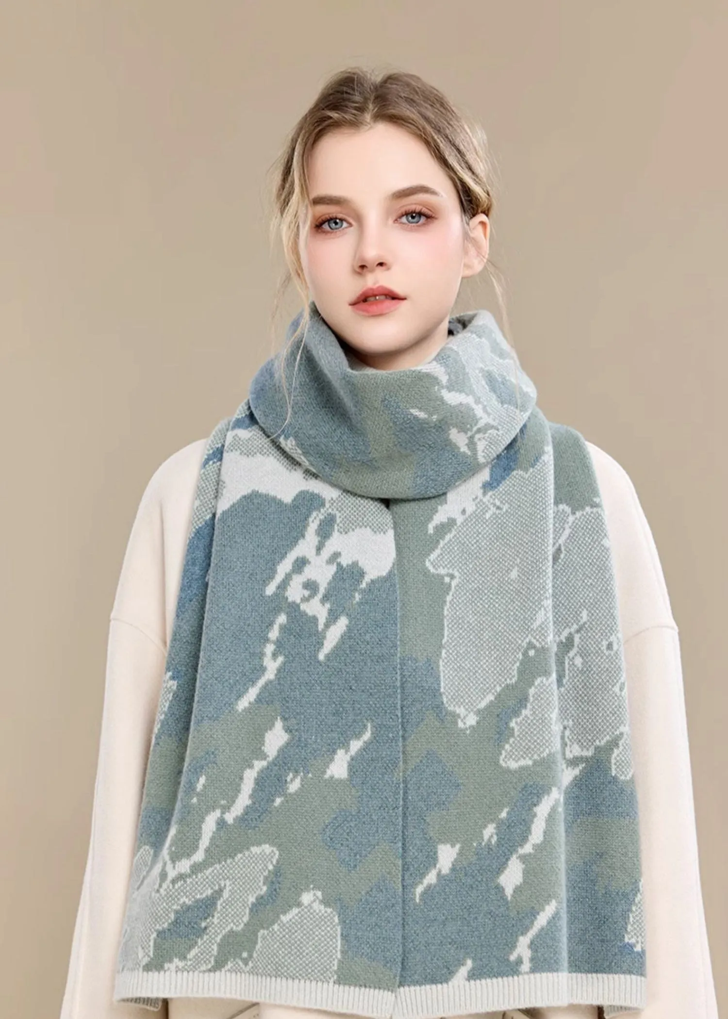 Abstract Print Wool Long Scarf