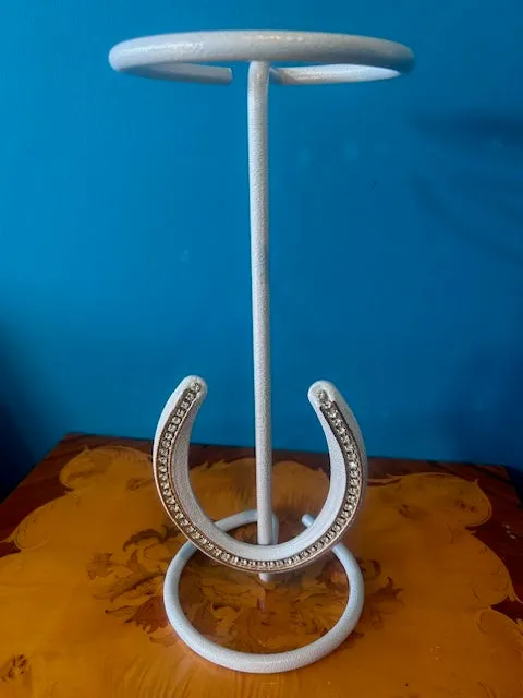 American Made Cowboy Hat Stand with Genuine Rhinestone HorseShoe White