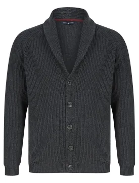 Biel Rib Knit Cotton Rich Shawl Neck Cardigan in Charcoal Marl - Tokyo Laundry