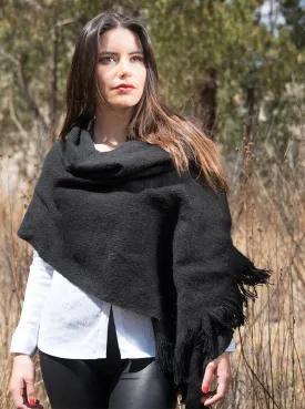 Black Alpaca Shawl Open Poncho