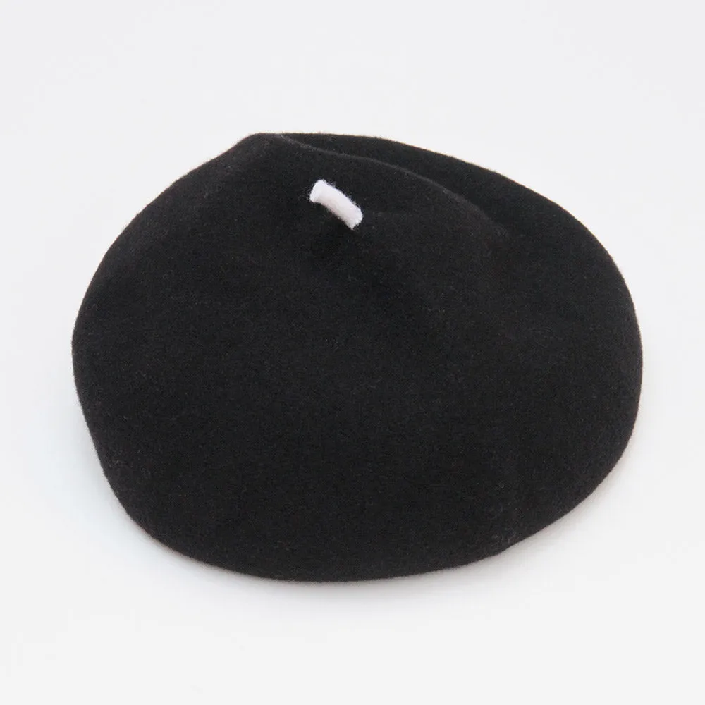 Black Pure Merino Roll Up Beret