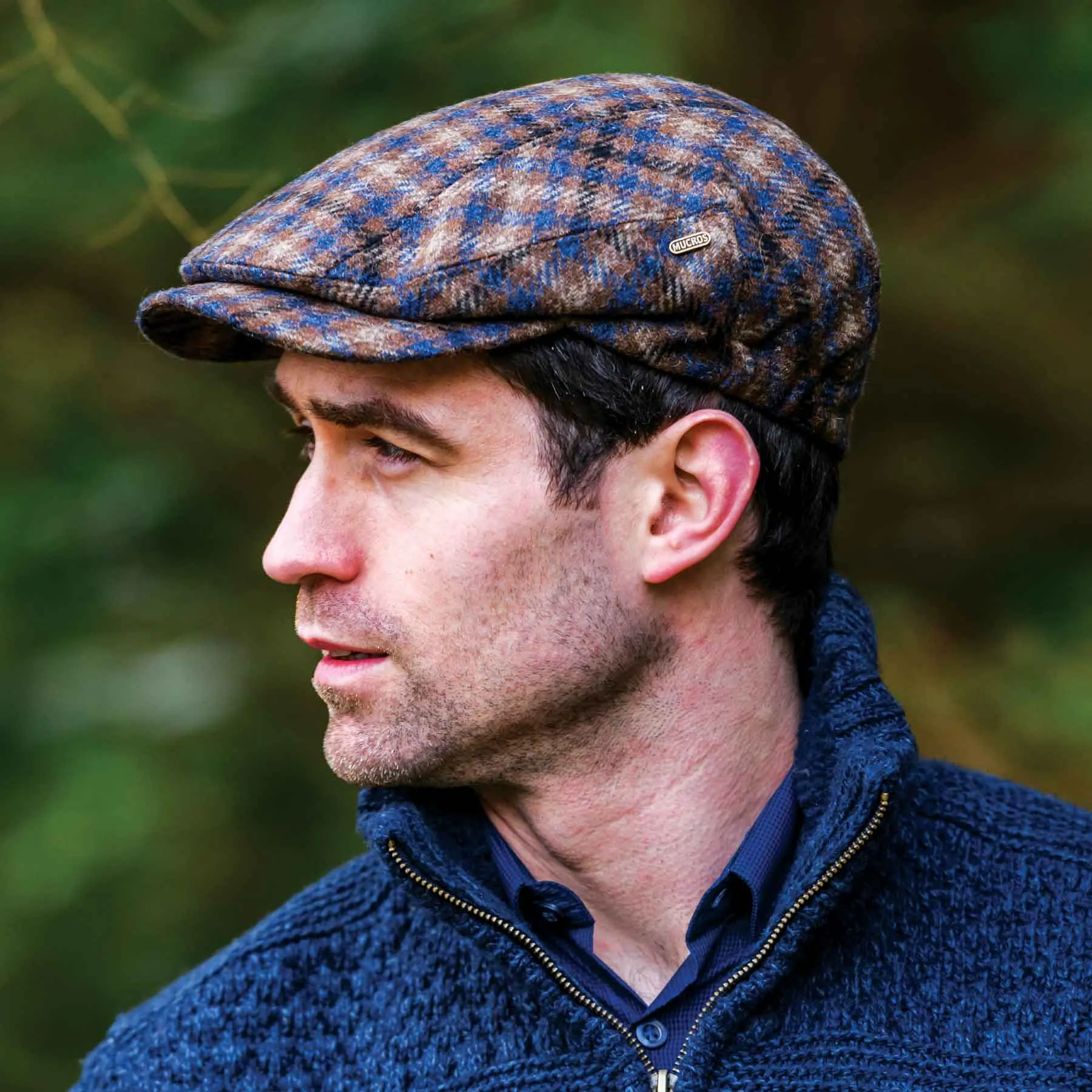 Blue and Brown Plaid Kerry Flat Cap