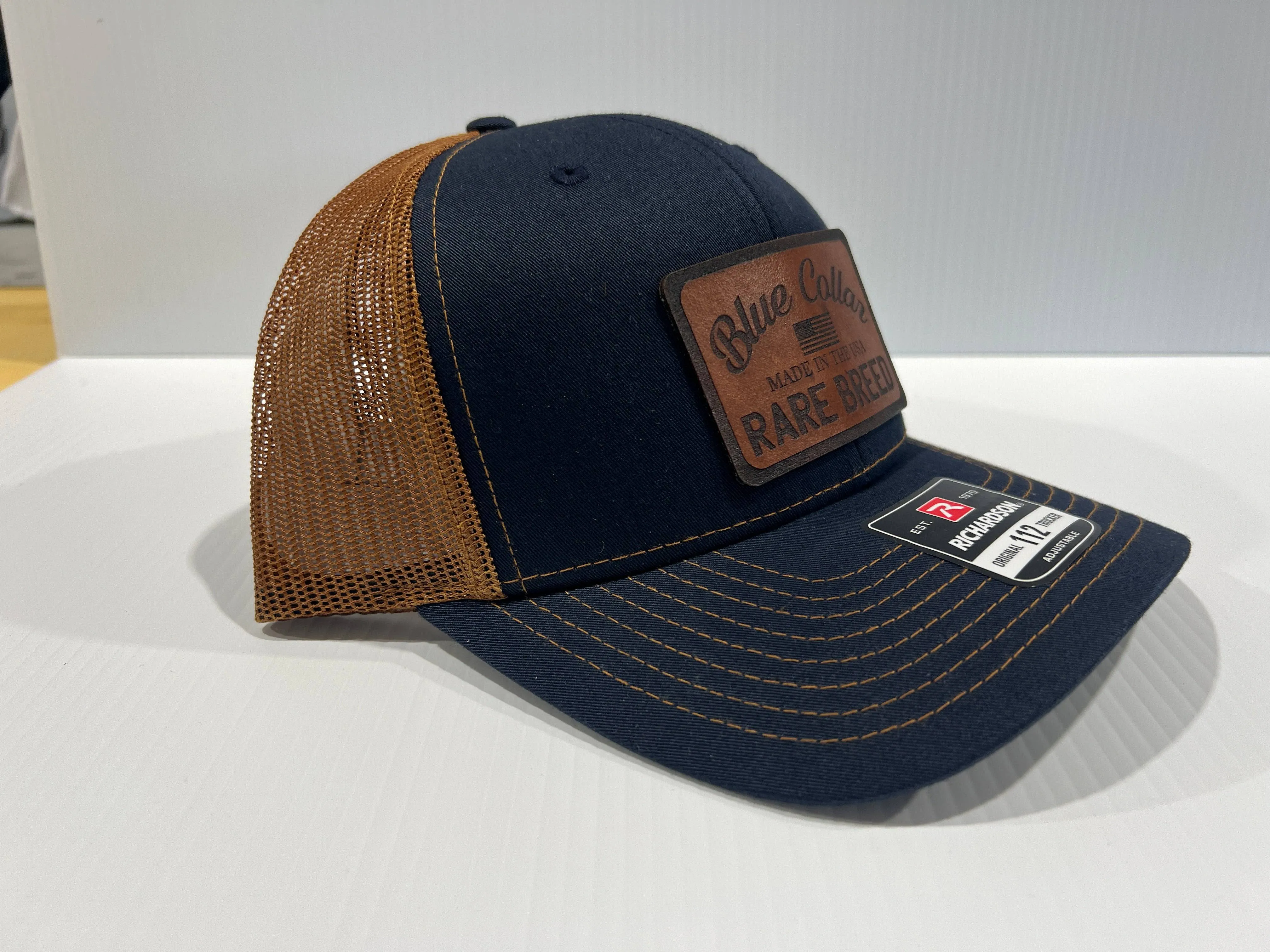 Blue Collar Rare Breed Custom Patch Hat Patch Leather or Leatherette both Laser Engraved