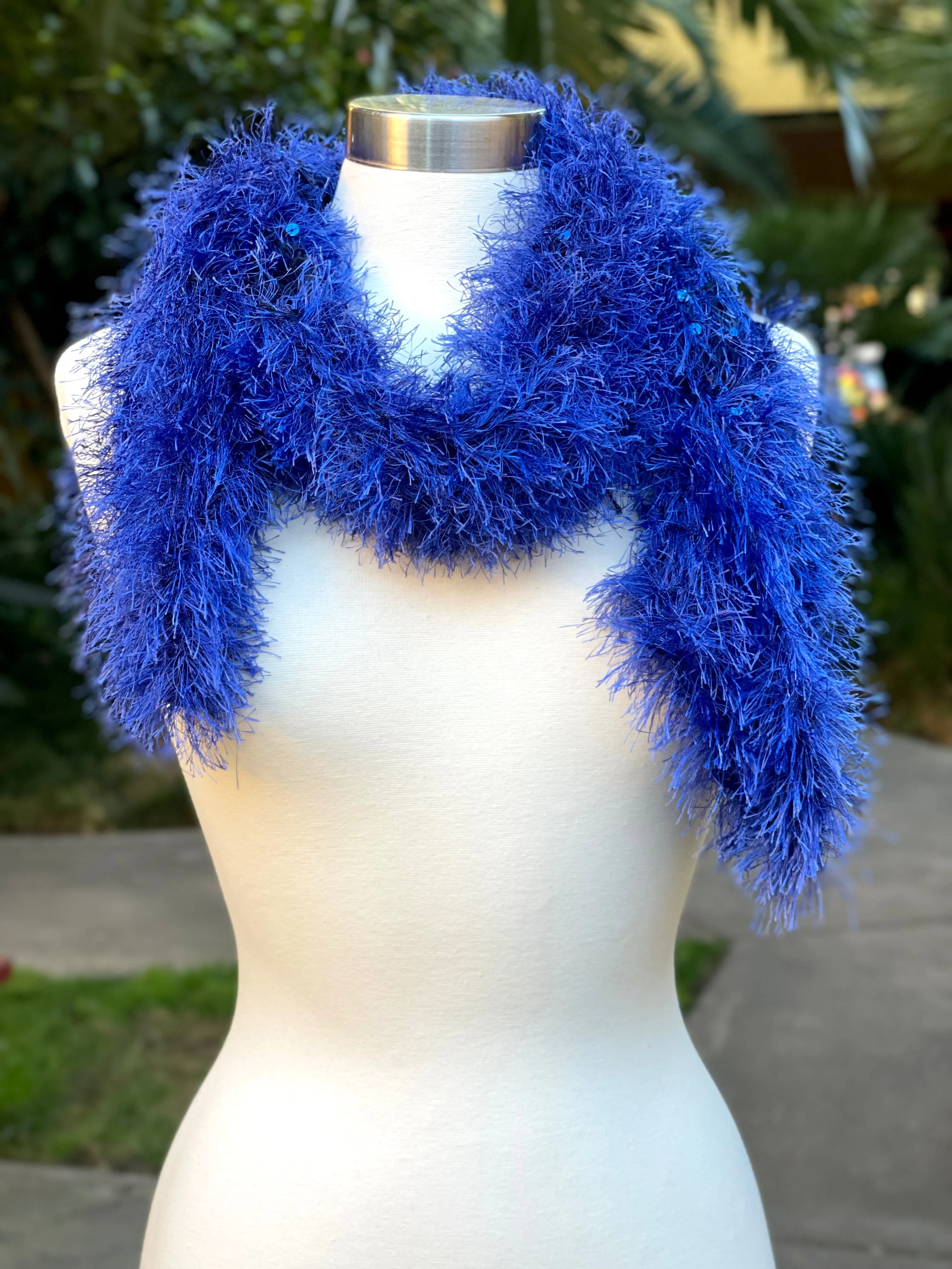 Blue Hand Openwork Knitted Scarf for Women