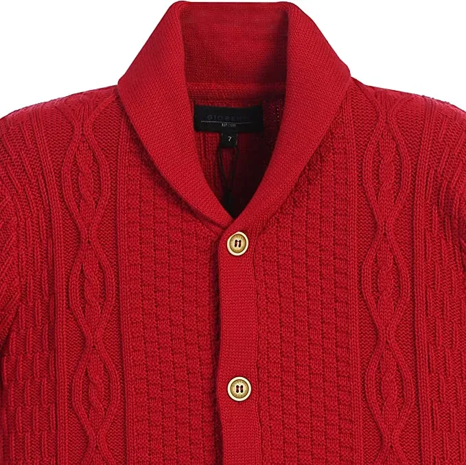 Boys Knitted Shawl Collar Cardigan Sweater 0 Cotton -Red