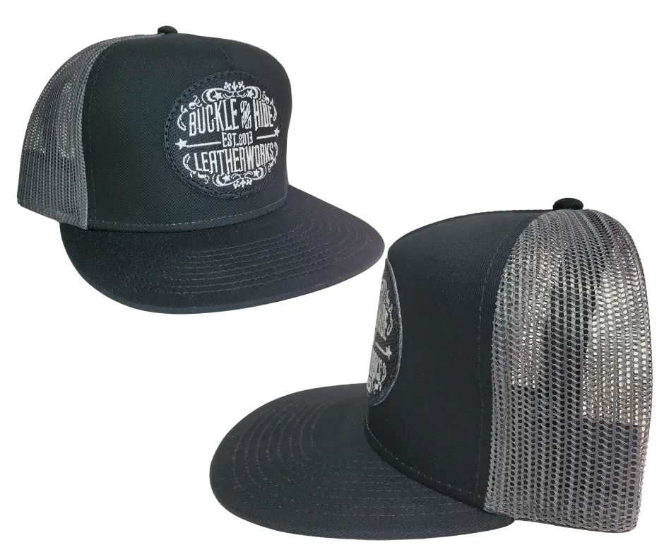 Buckle and Hide Leather Flat Bill Trucker Cap