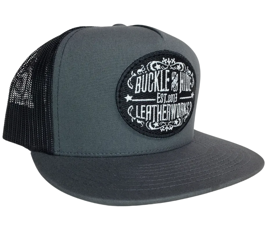 Buckle and Hide Leather Flat Bill Trucker Cap