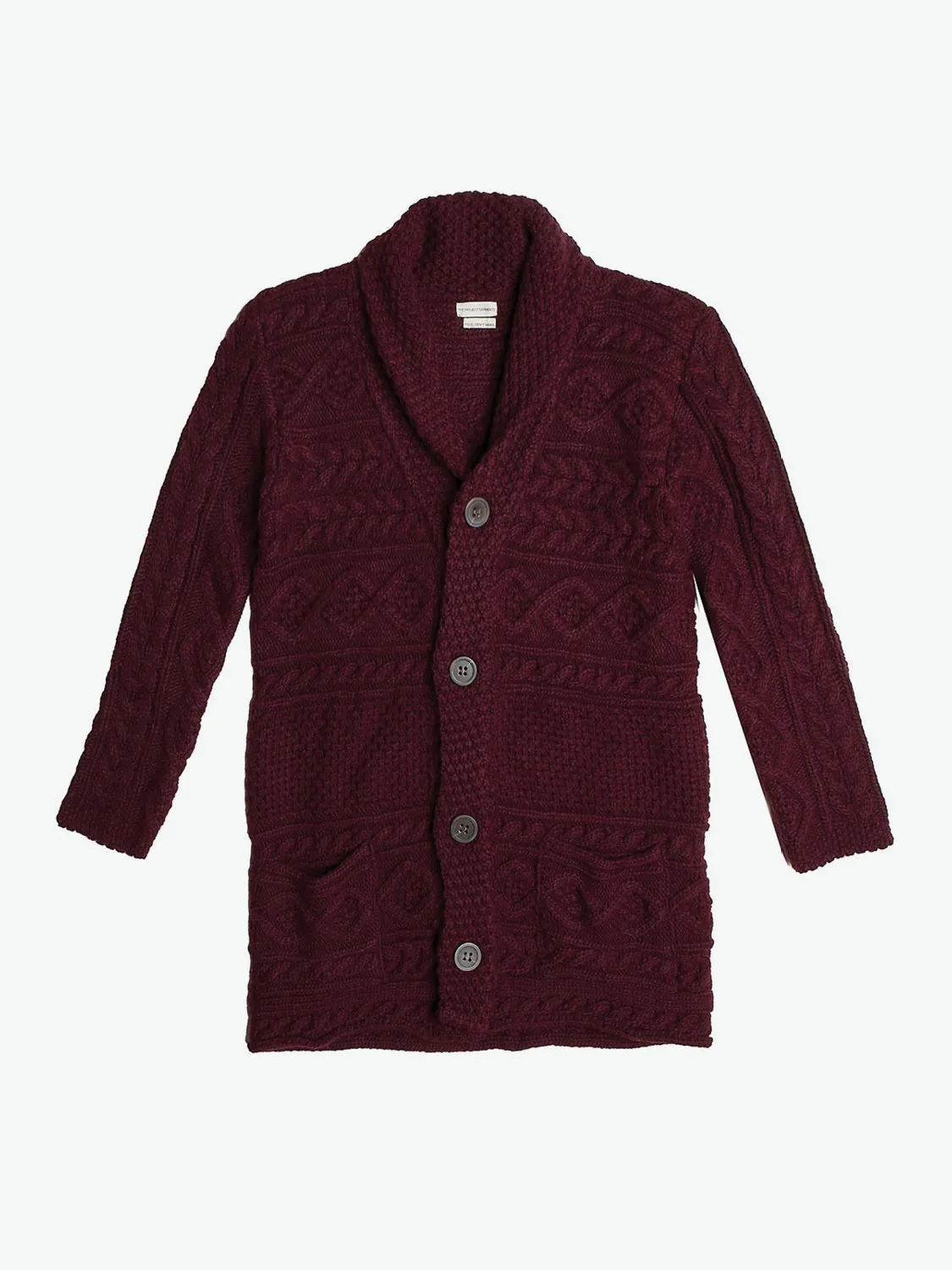 Button Front Shawl Collar Wool Blend Cardigan Burgundy