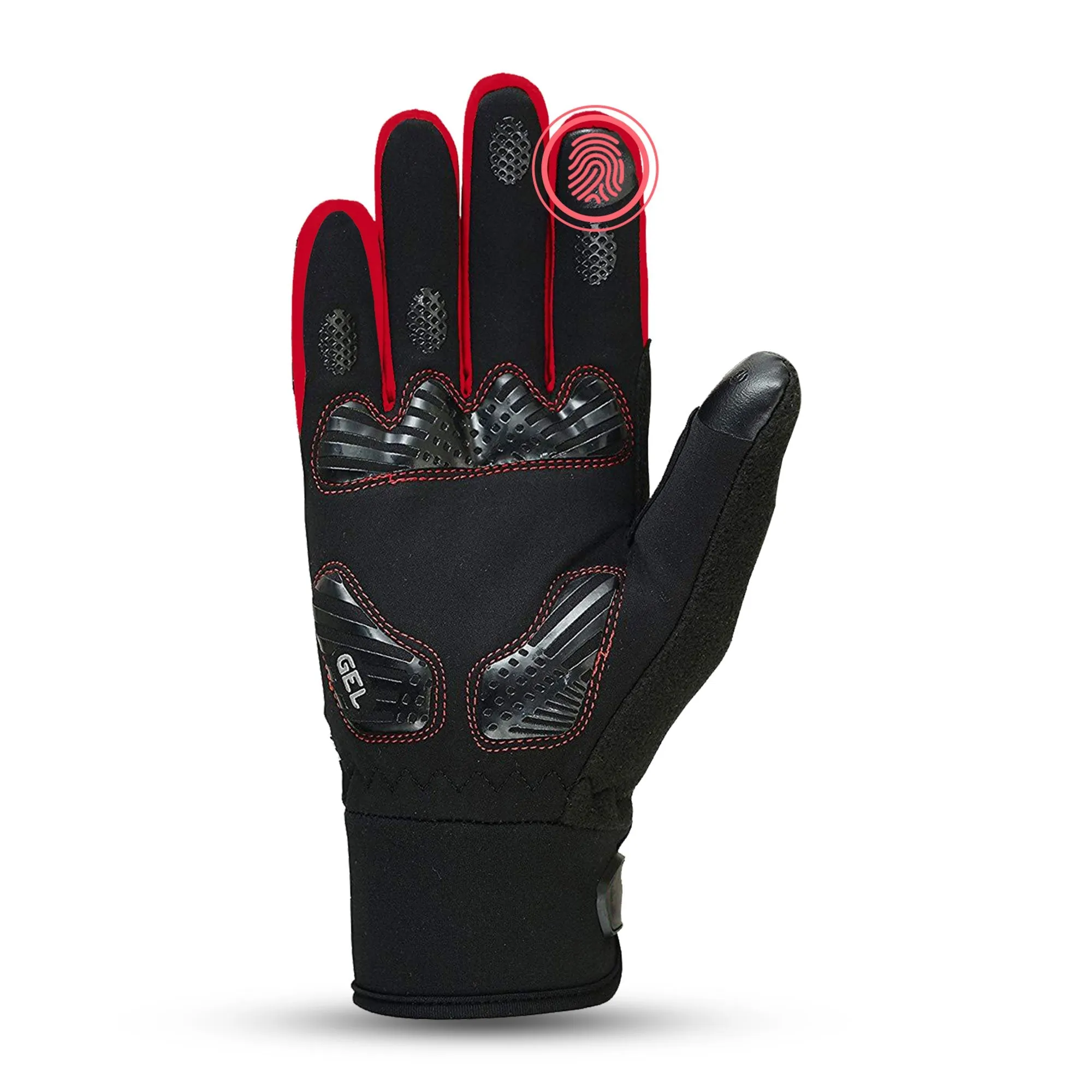 BWB Full Finger Black / Red Gel Padded Winter Cycling Gloves