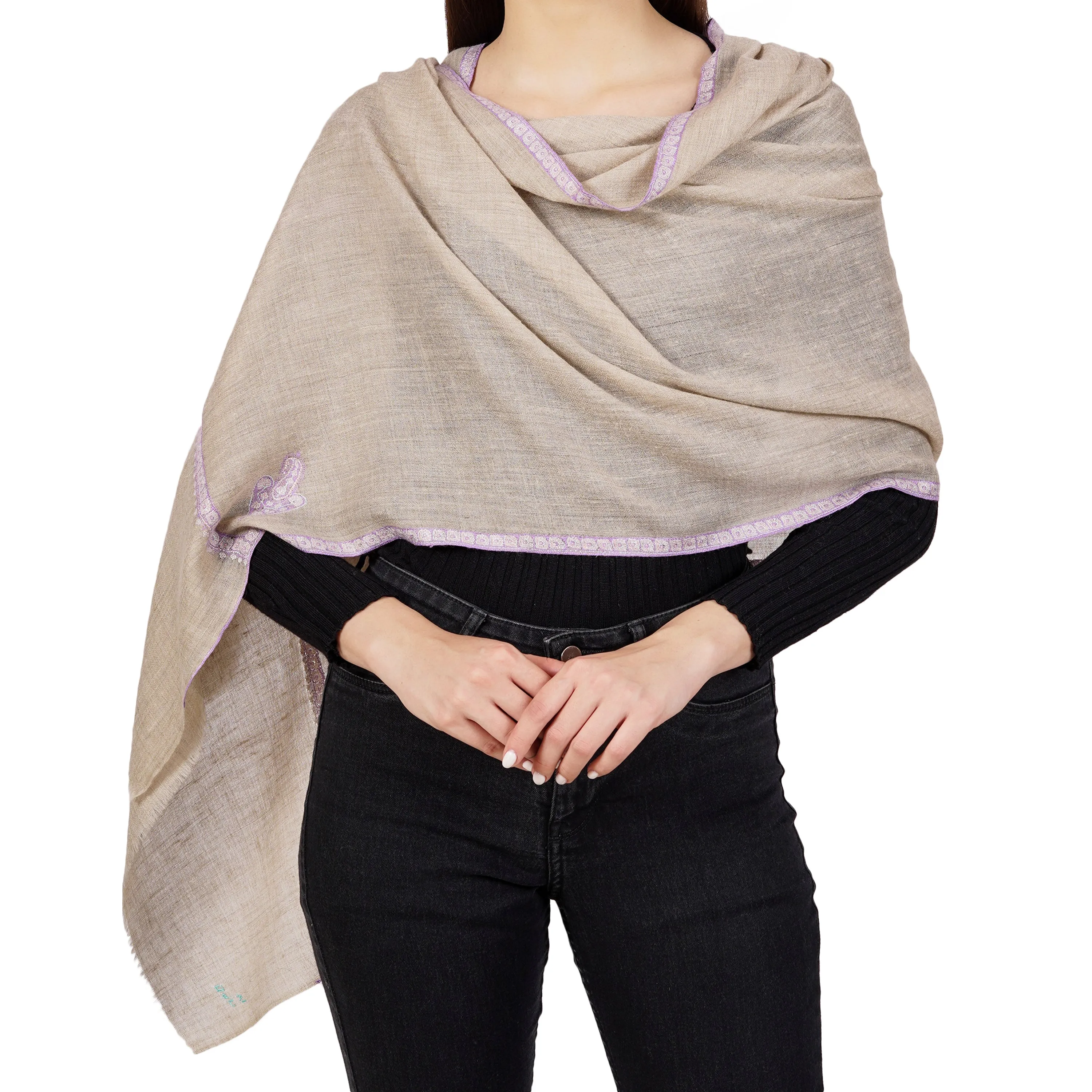 Cashmere Pashmina Embroidered Scarf (Natural Toosh)