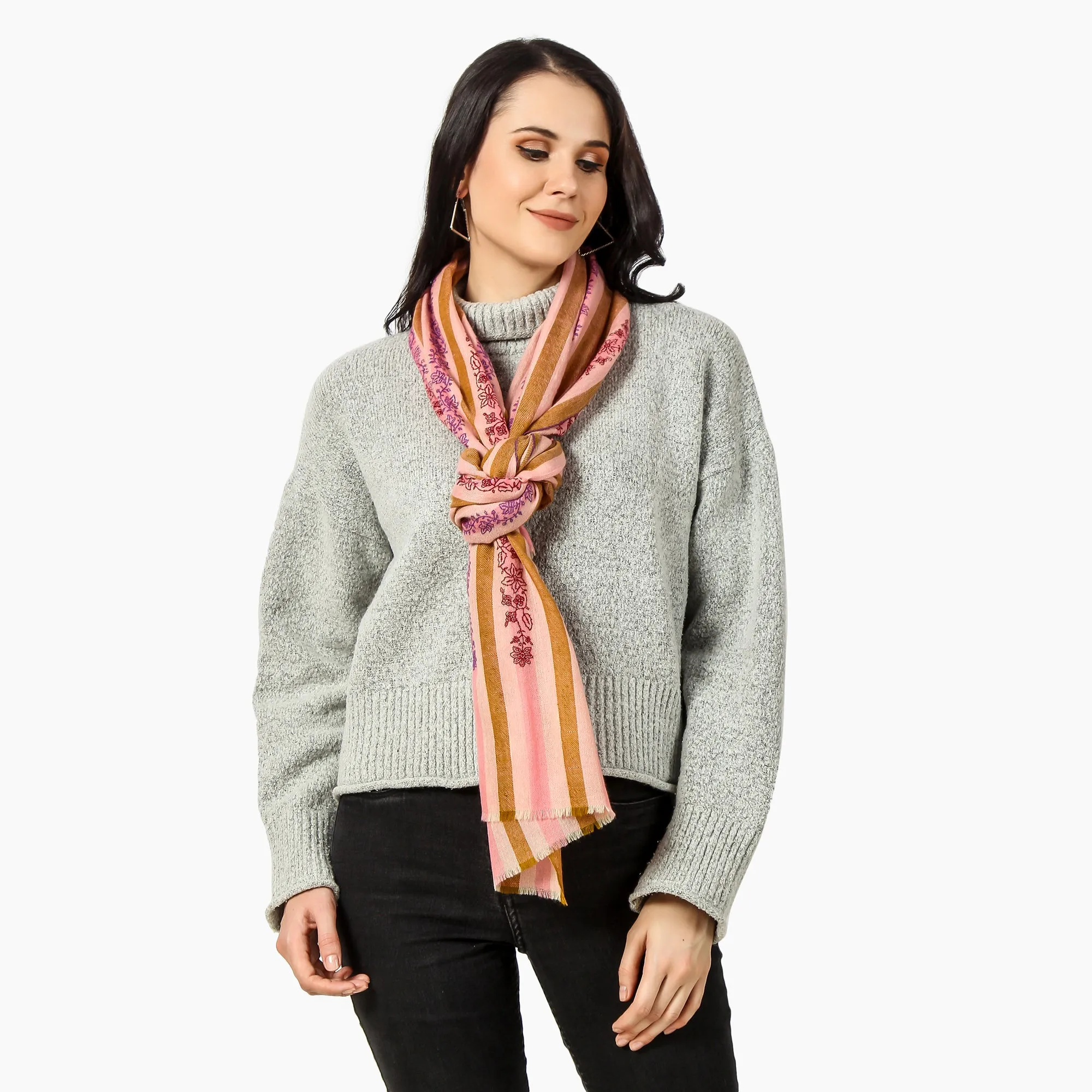 Cashmere Pashmina Stripes Embroidered Scarf