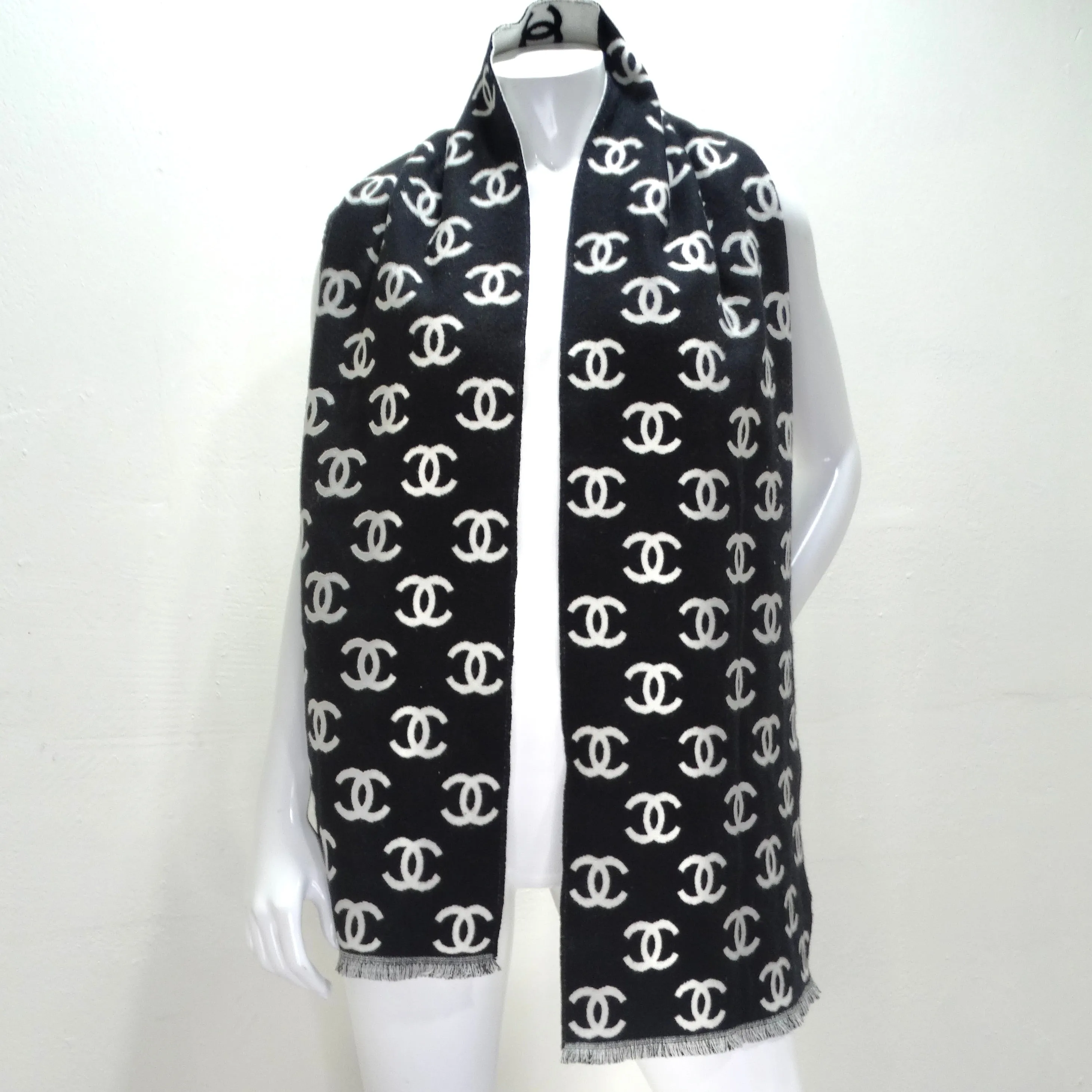 Chanel Cashmere Wool CC Two Tone Scarf