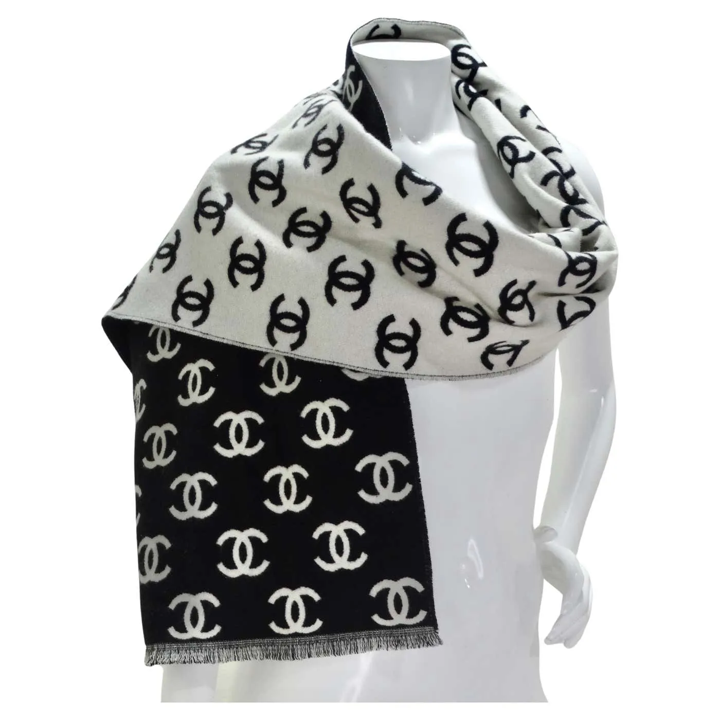 Chanel Cashmere Wool CC Two Tone Scarf