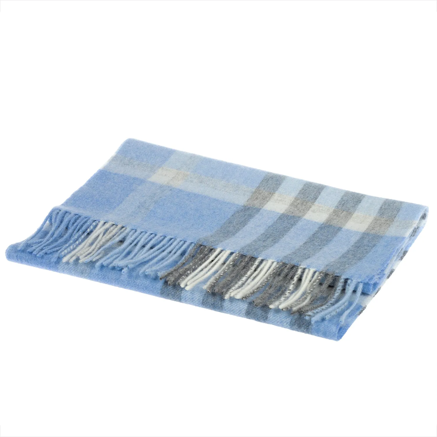 Chequer Tartan 90/10 Cashmere Scarf Bar  Blue