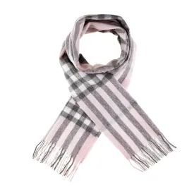 Chequer Tartan 90/10 Cashmere Scarf Bar  Chalk