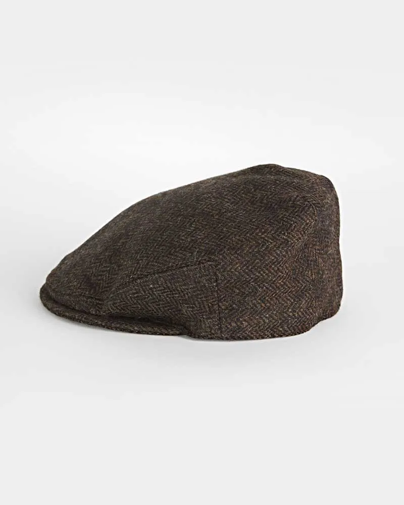 Chocolate Herringbone Wool Flat Cap