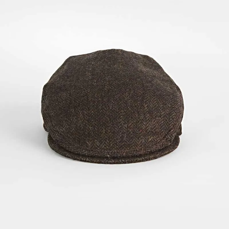 Chocolate Herringbone Wool Flat Cap