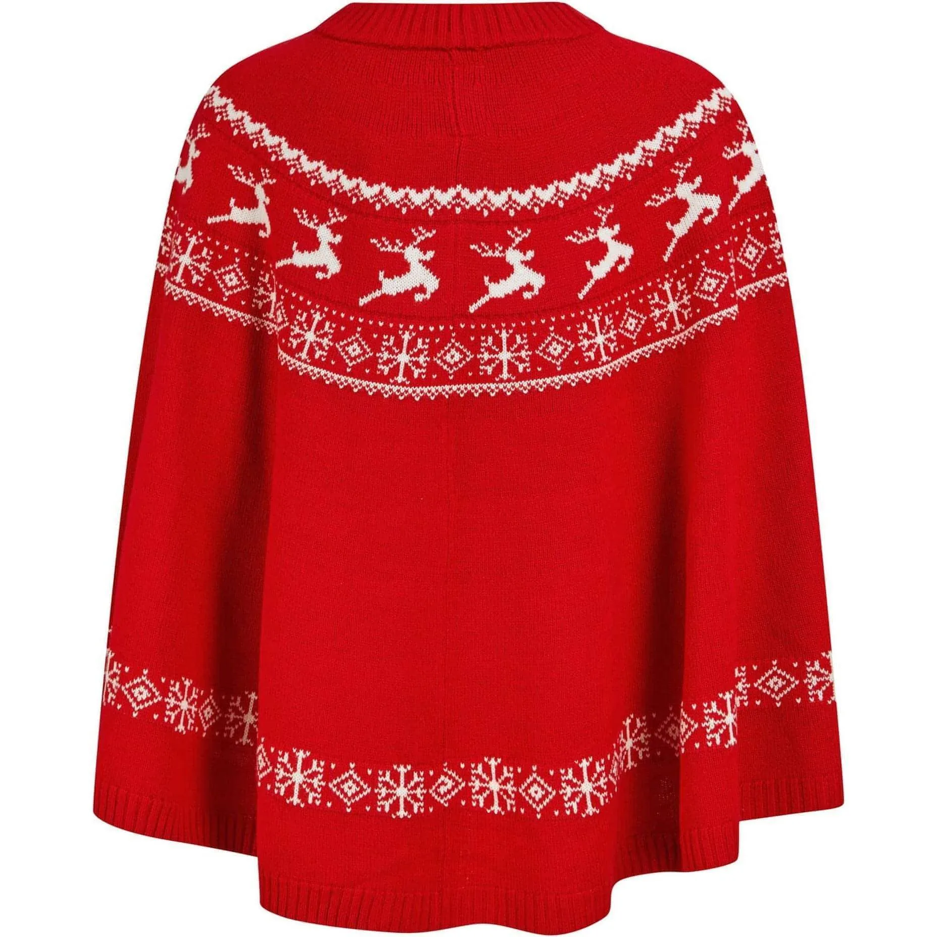 Christmas Evanora Reindeer Print Womens Poncho Cape - Red