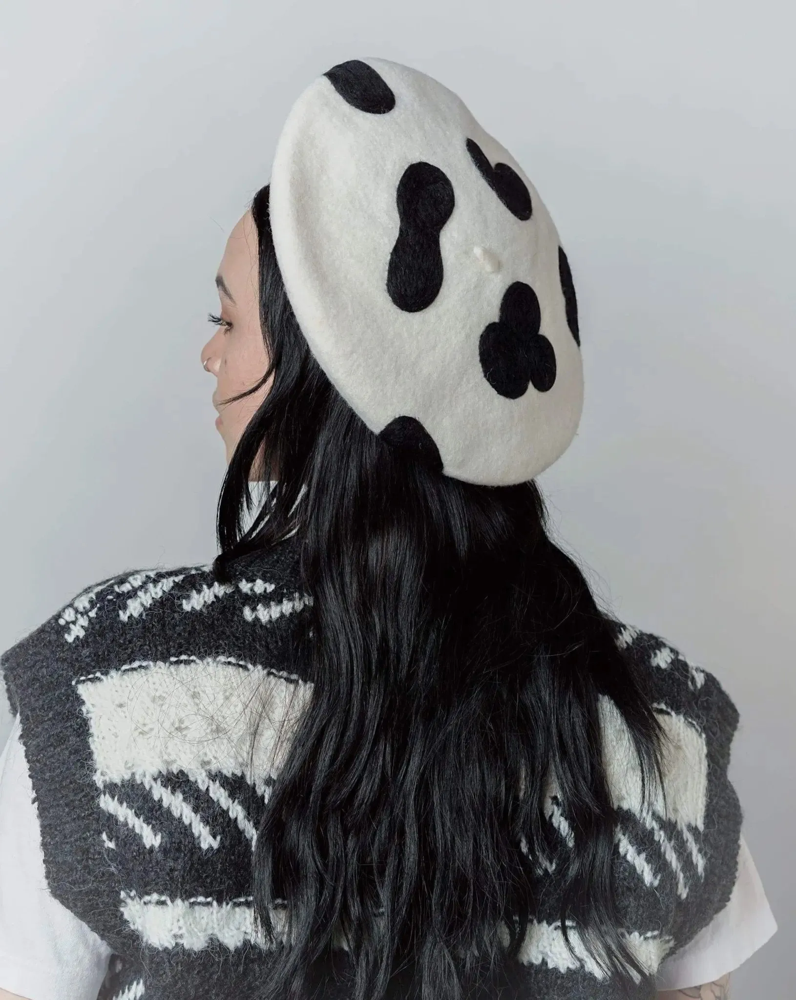 Classic Cow Print Wool Berets for Women and Kid