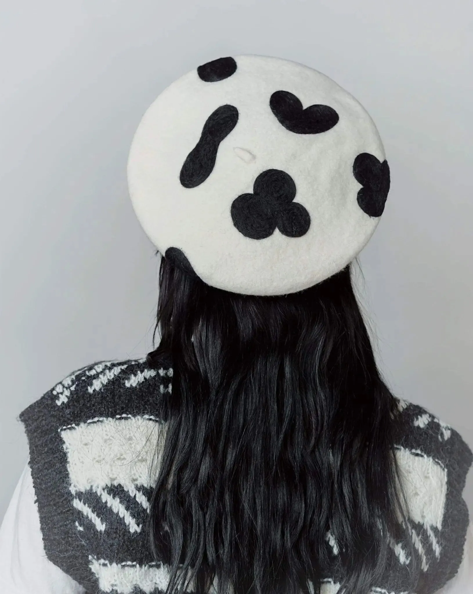 Classic Cow Print Wool Berets for Women and Kid