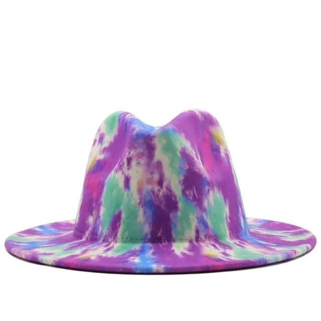 Colorful Tie Dye Wide Brim Fedora Hat