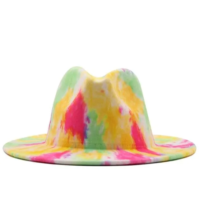 Colorful Tie Dye Wide Brim Fedora Hat