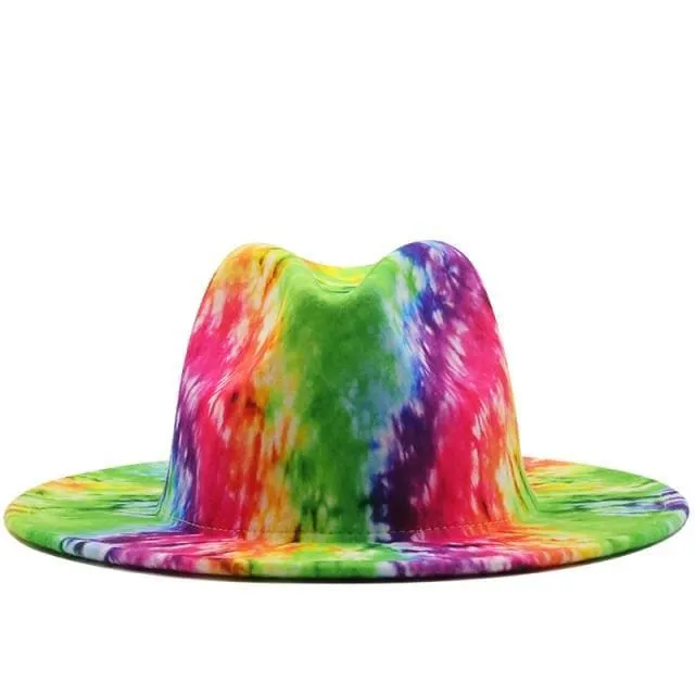 Colorful Tie Dye Wide Brim Fedora Hat