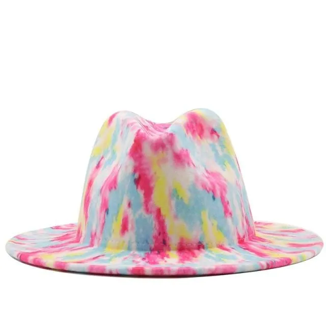 Colorful Tie Dye Wide Brim Fedora Hat