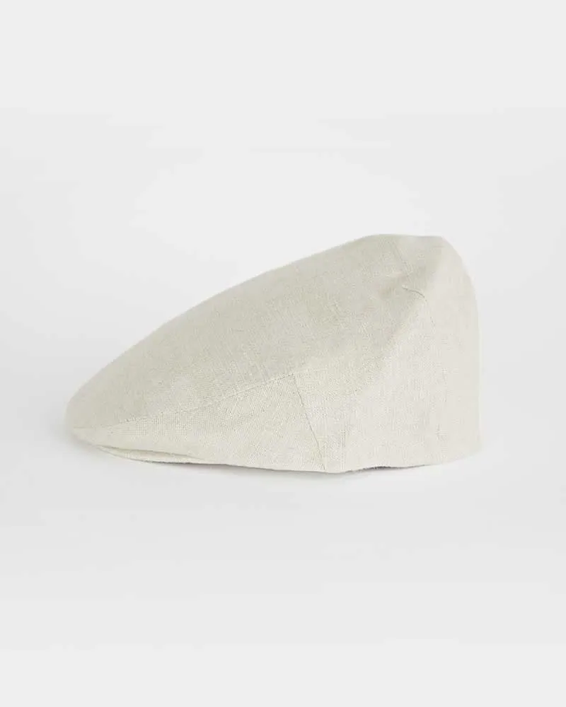 Cream Linen Flat Cap