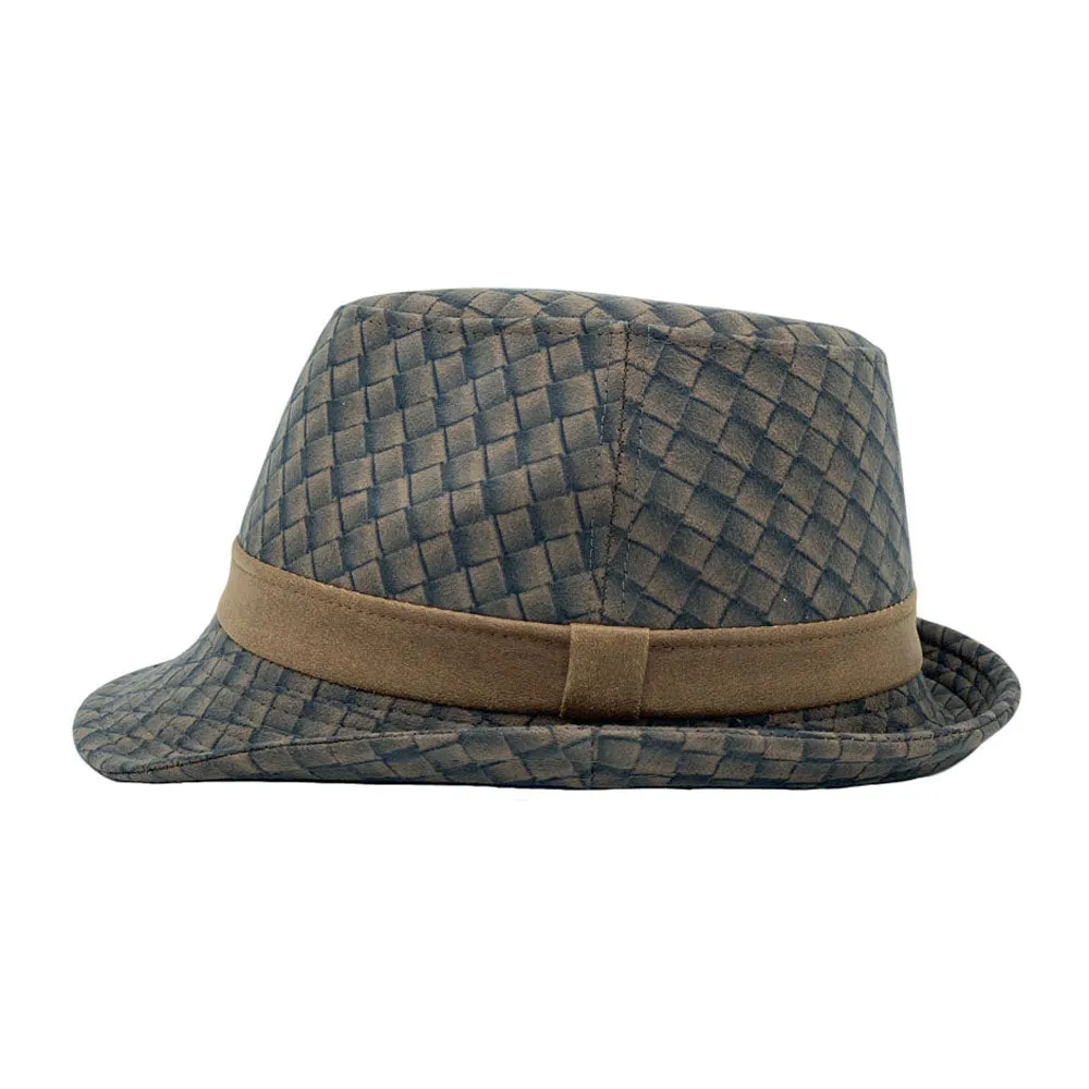 Criss-Cross Pattern Fedora Hat Classic Trilby Short Brim Cap LD61543