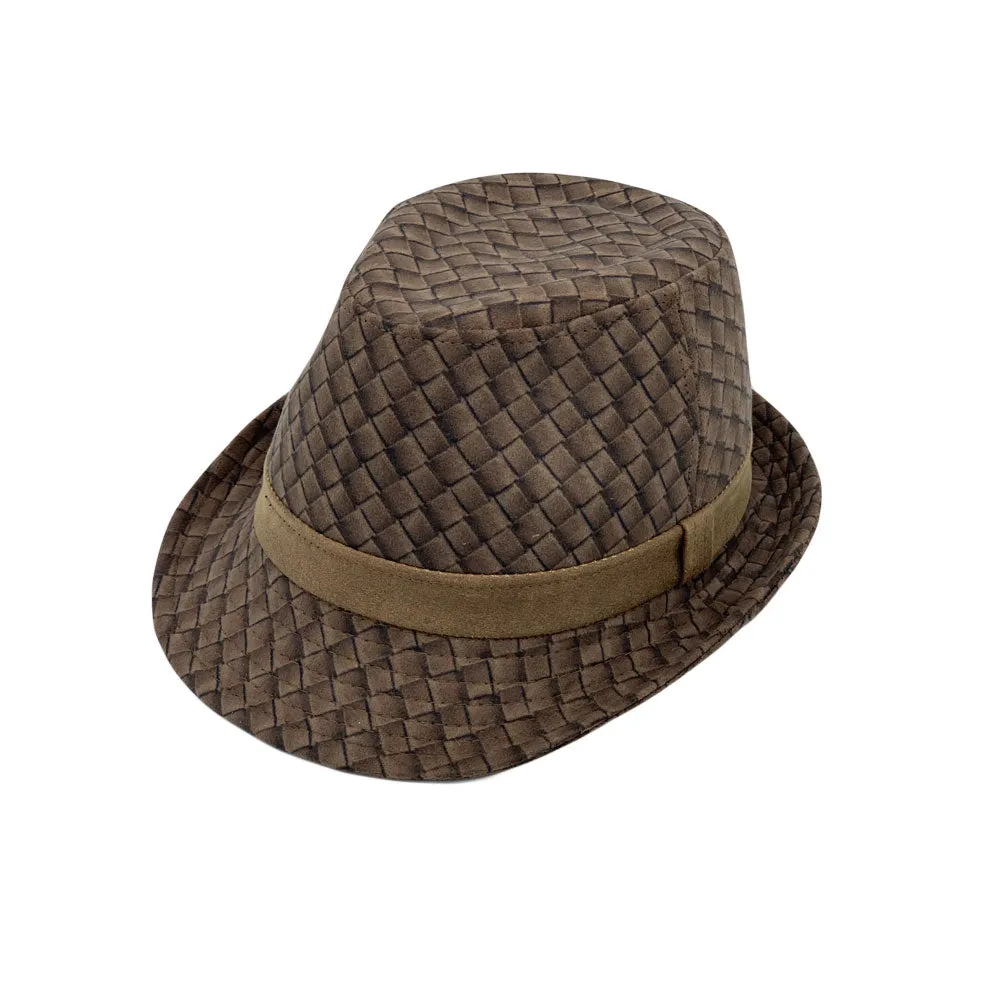 Criss-Cross Pattern Fedora Hat Classic Trilby Short Brim Cap LD61543