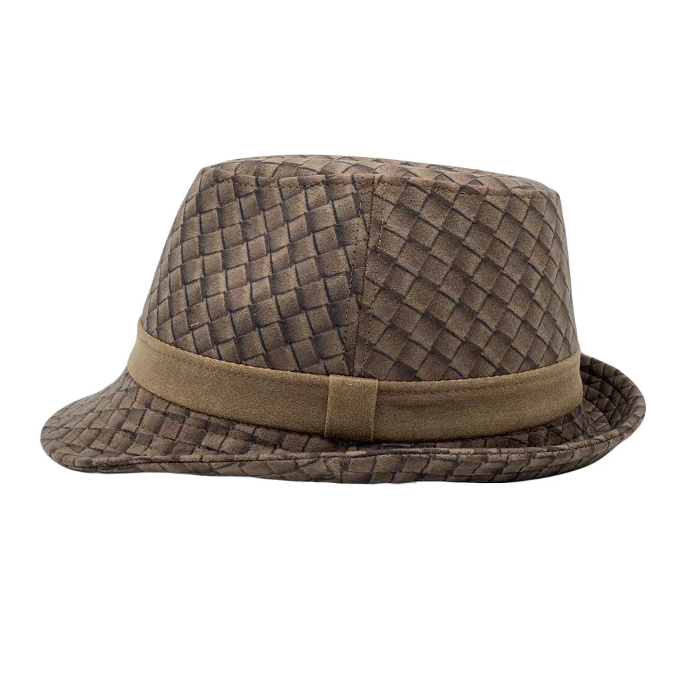 Criss-Cross Pattern Fedora Hat Classic Trilby Short Brim Cap LD61543