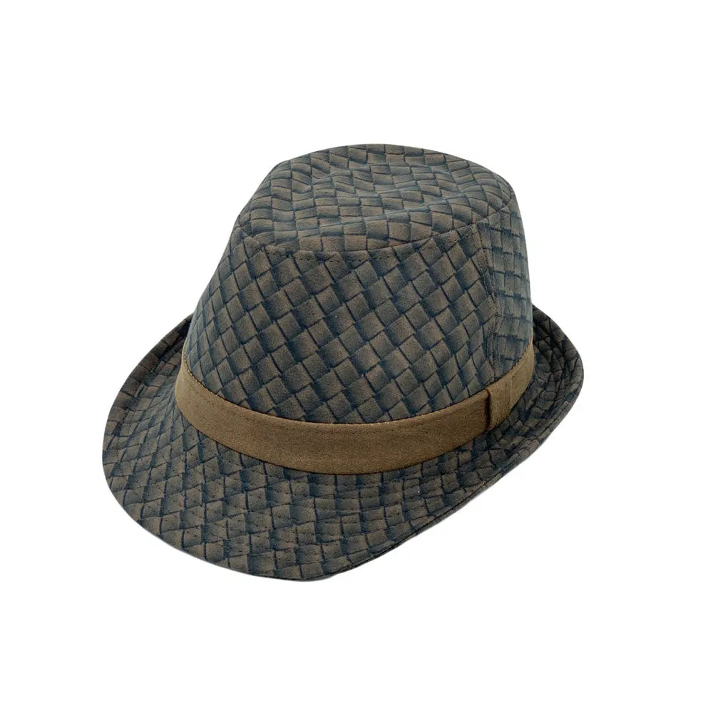 Criss-Cross Pattern Fedora Hat Classic Trilby Short Brim Cap LD61543