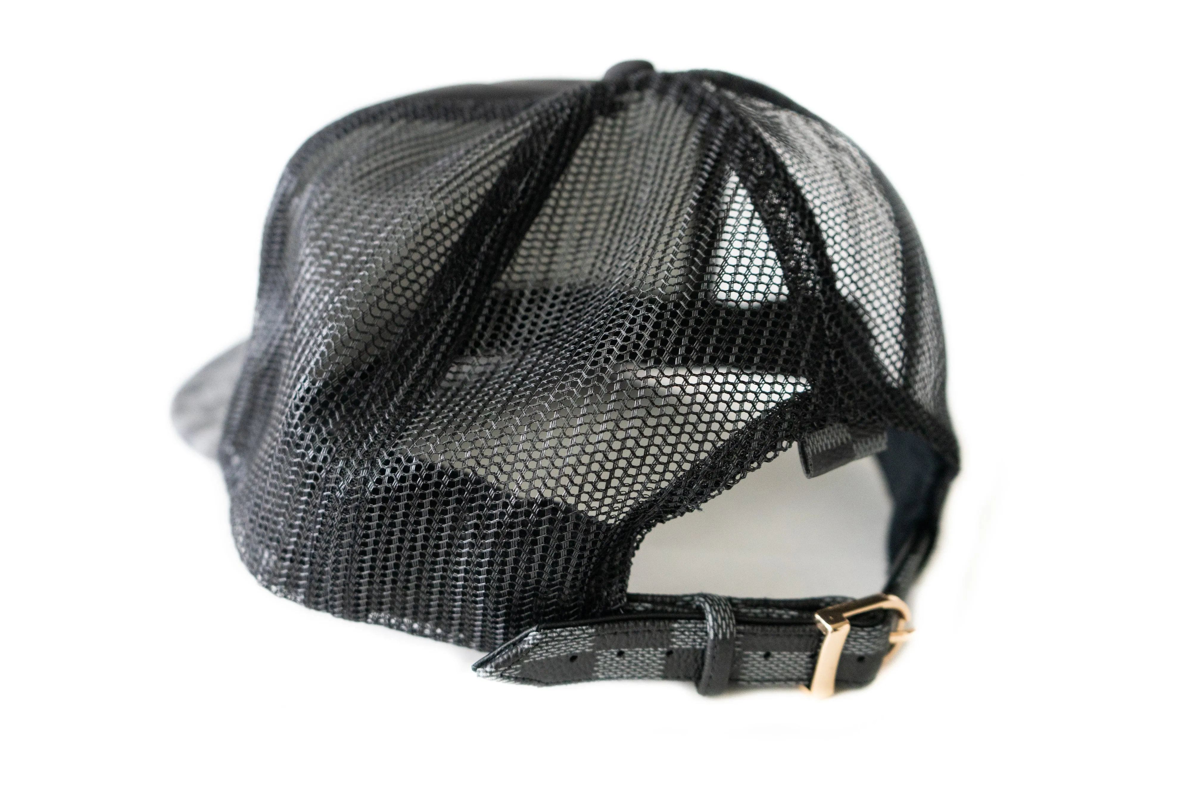 Custom All Black Checkered Louis Vuitton Trucker Hat Strapback