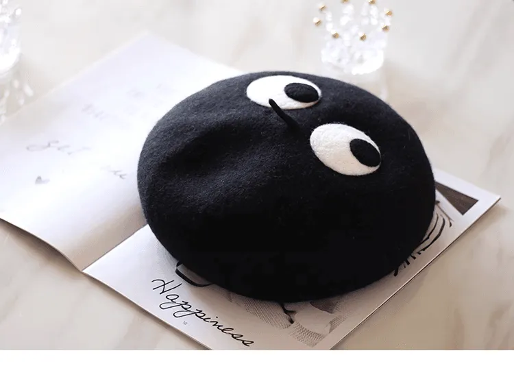 Cute Black Coal Ball Eyes Painter Hat