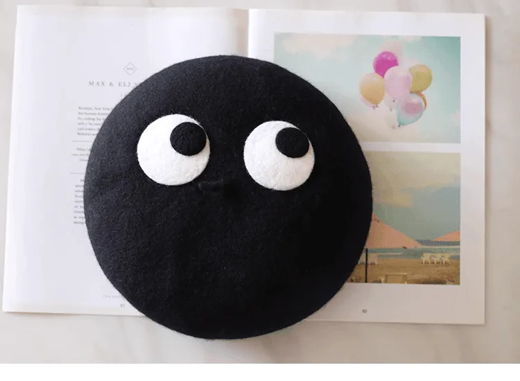 Cute Black Coal Ball Eyes Painter Hat