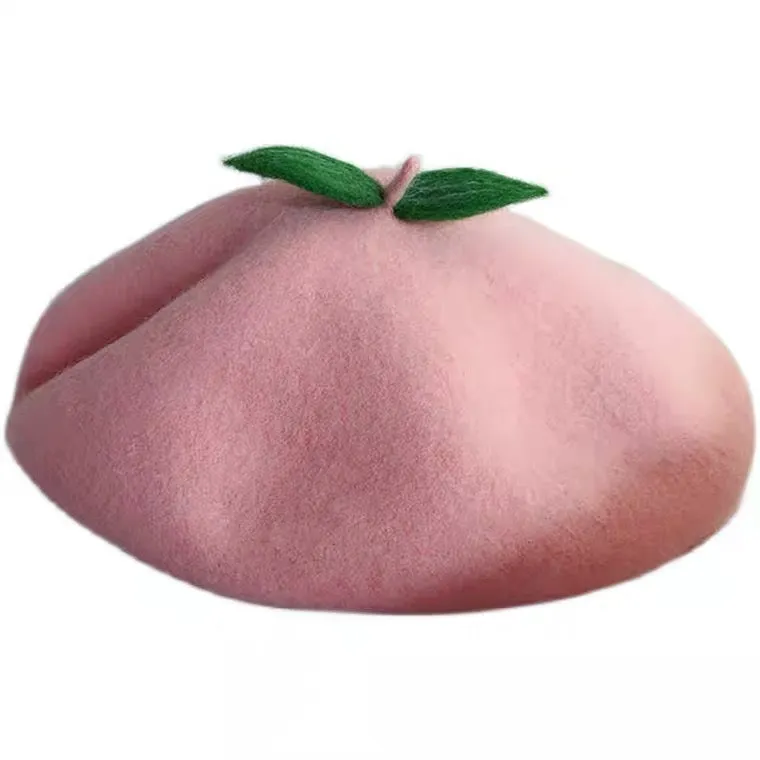 CUTE PEACH PASTEL PINK WOOL BERET HAT BY90168