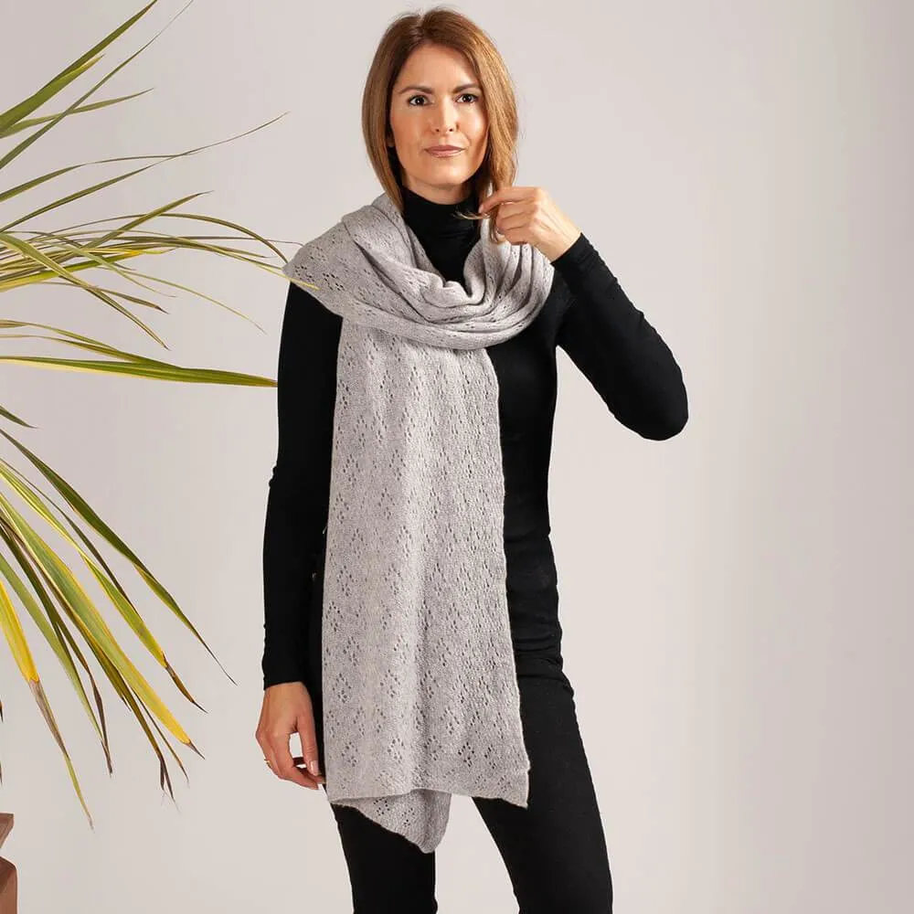 Dove Grey Lace Knit Cashmere Wrap