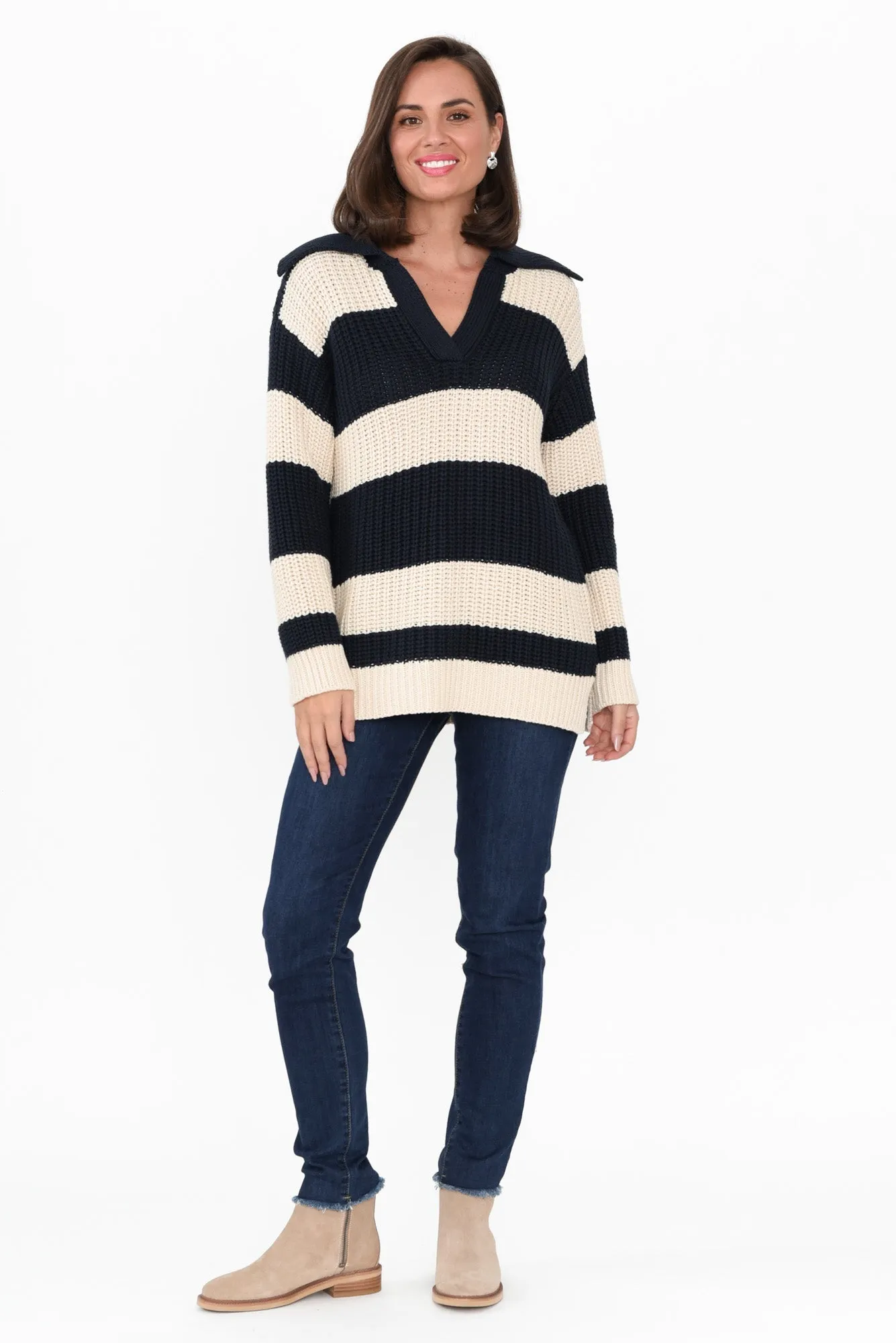 Estella Navy Stripe Cotton Knit