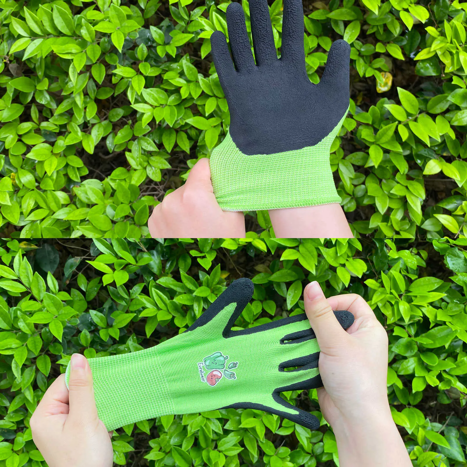 EvridWear Kids Gardening Gloves, Vegetable Patterns (Green)