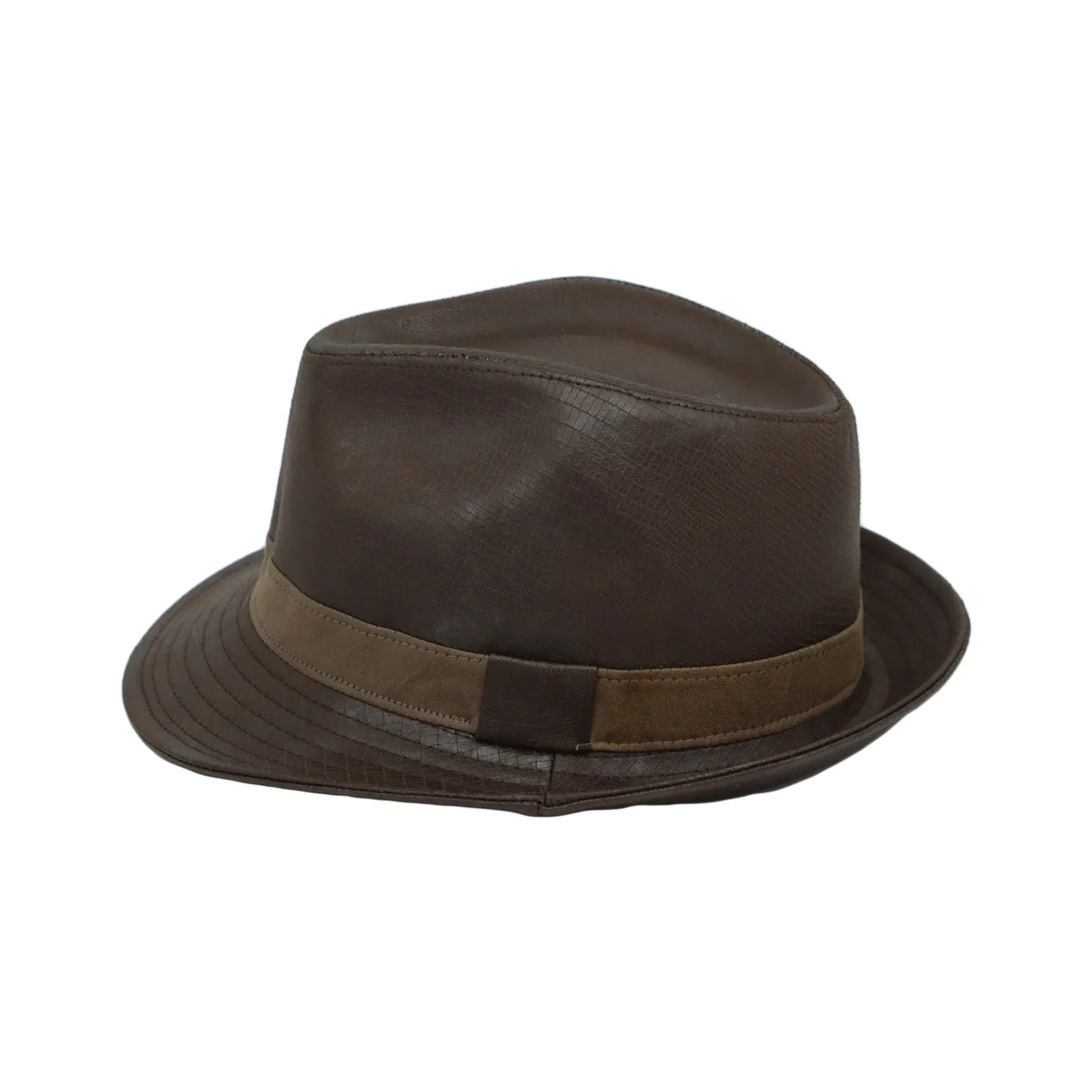 Fedora Hat Classic Faux Leather Short Brim with Band GN61332