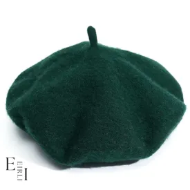 French Beret Hat, 100% Wool, Dark Green