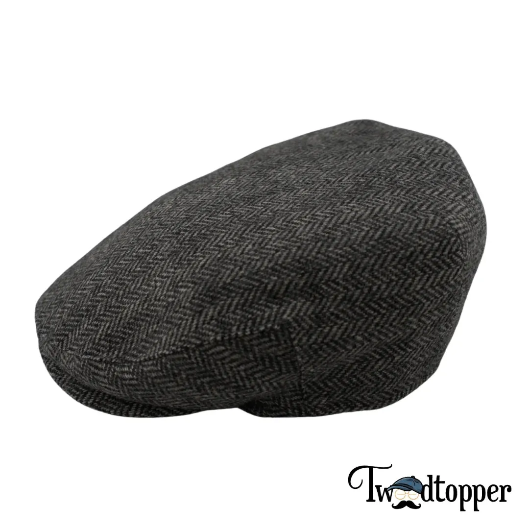 Grey Herringbone 100% Wool Tweed Golfing Ivy Flat Cap