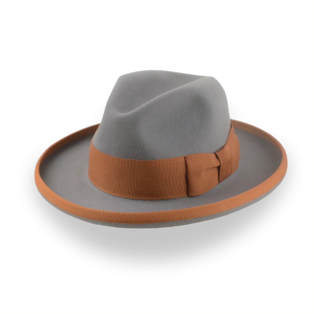 Grey Wide Brim Fedora in a Homburg Hat Style  | The Solaris