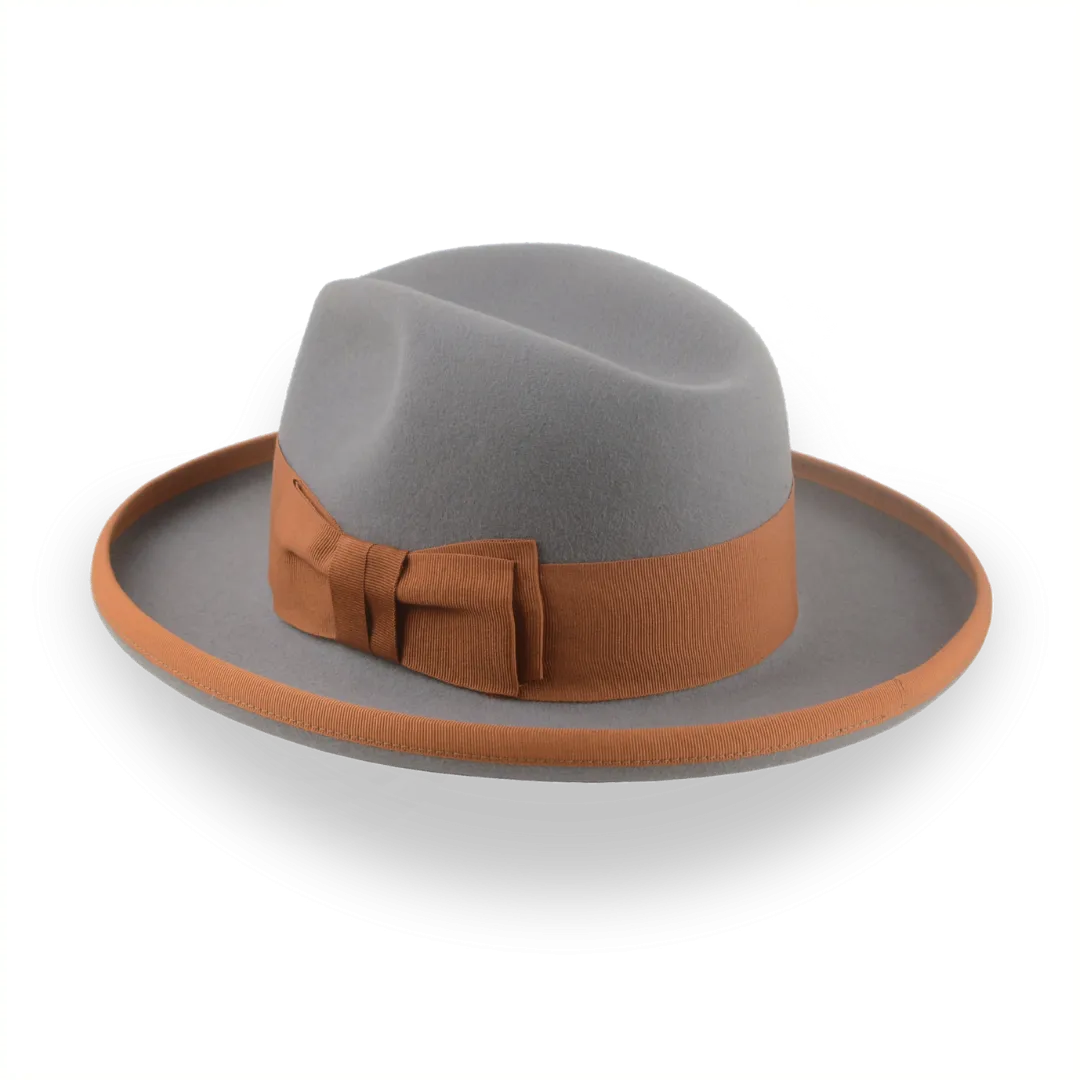 Grey Wide Brim Fedora in a Homburg Hat Style  | The Solaris