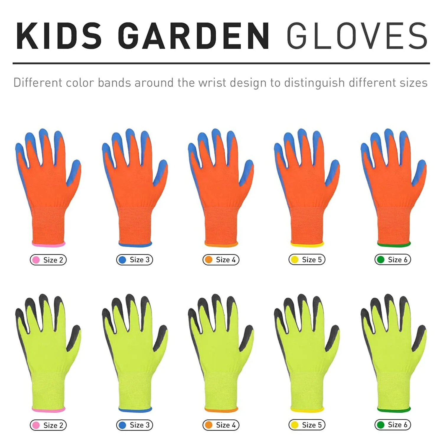 Handlandy Garden Gloves for Kids Rubber Coated Palm 50978 (4/8/12 Pairs)